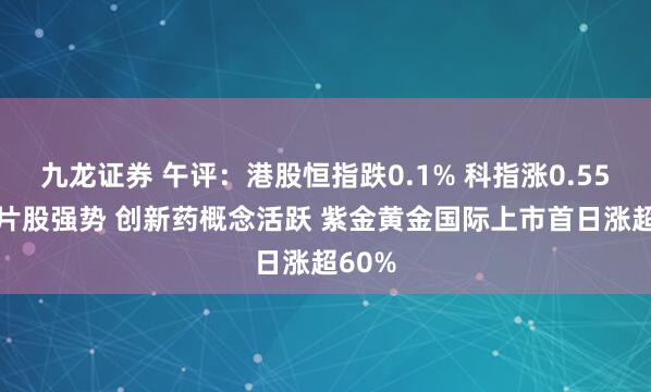 九龙证券 午评：港股恒指跌0.1% 科指涨0.55% 芯片股强势 创新药概念活跃 紫金黄金国际上市首日涨超60%